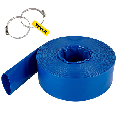 Discharge Hose Lay Flat Hose 3'' x 105' PVC Backwash Drain Hose w/Clamp