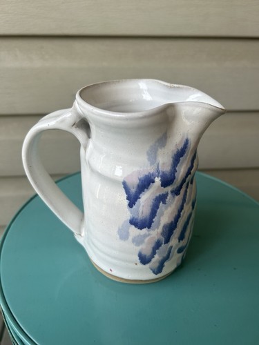 Vintage Gene Brenner Pink Purple Squiggles Small Art Pottery Pitcher 20oz Retro