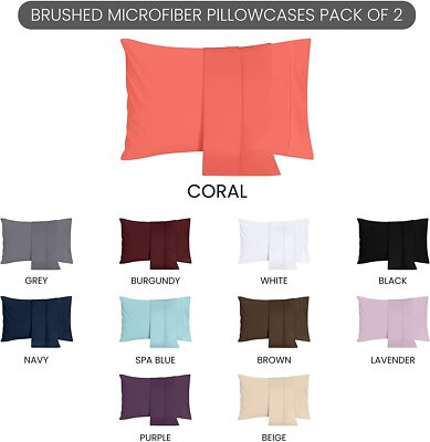 2 Pillowcases  Soft Brush Microfiber Fabric in King Queen Size Utopia Bedding