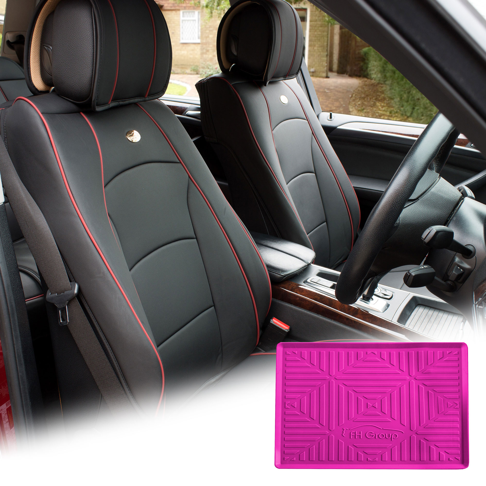 FH Group Universal Fit Leatherette Car Seat Covers for SUV Front Set w/ Dash Mat
