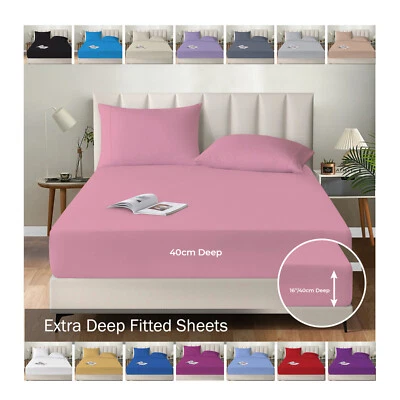 MISTYMORNING Extra Deep Fitted Sheet 16''/40cm 200TC Egyptian Cotton Single 4FT Double King S