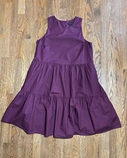 Banana Republic Dress Cotton Poplin Tiered Maroon Size S Tall NEW
