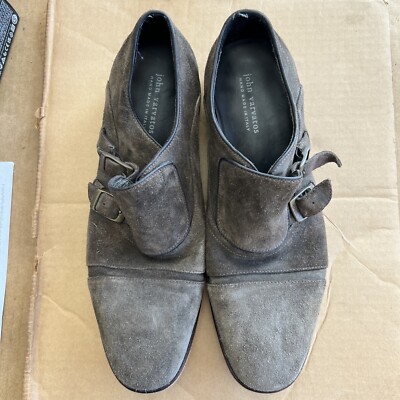 John Varvatos Double Monk Strap Men\'s Size 10.5 Grey Suede Shoes‎ Made In Italy John Varvatos metallic double strap monk shoes (M11) ($165  main image 4