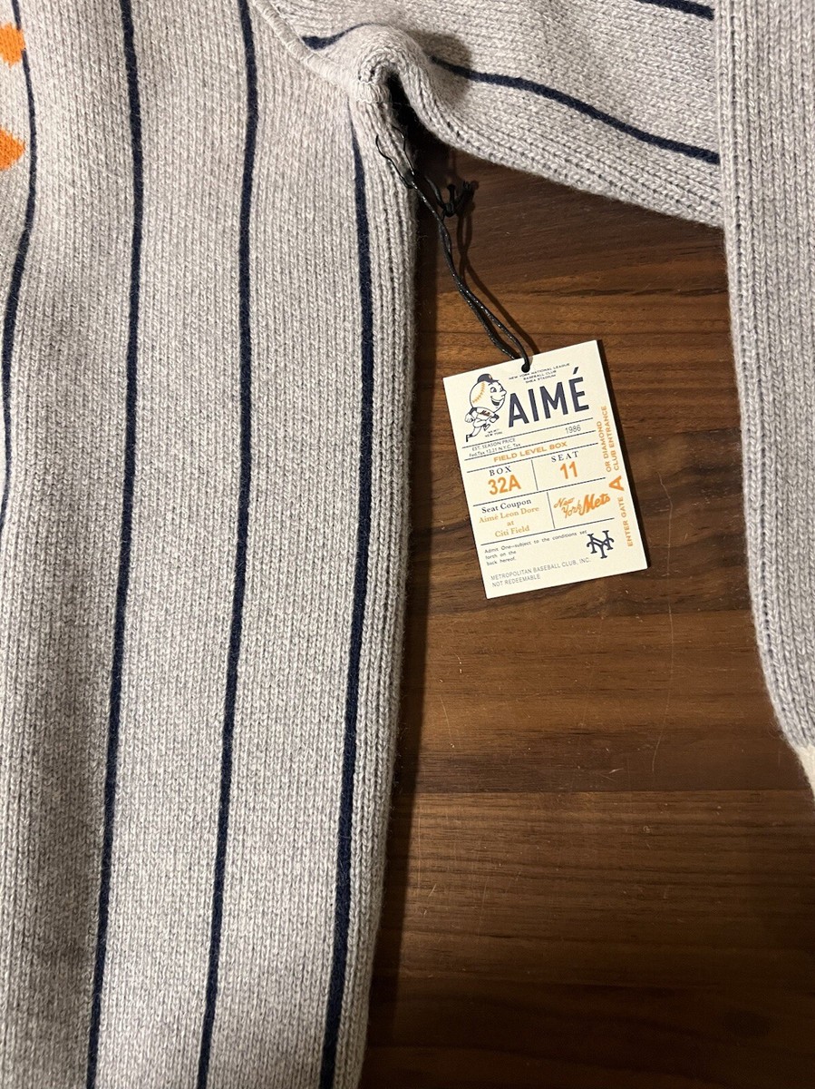 Aime Leon Dore New York Mets Pinstripe Grey Wool Crewneck Sweater