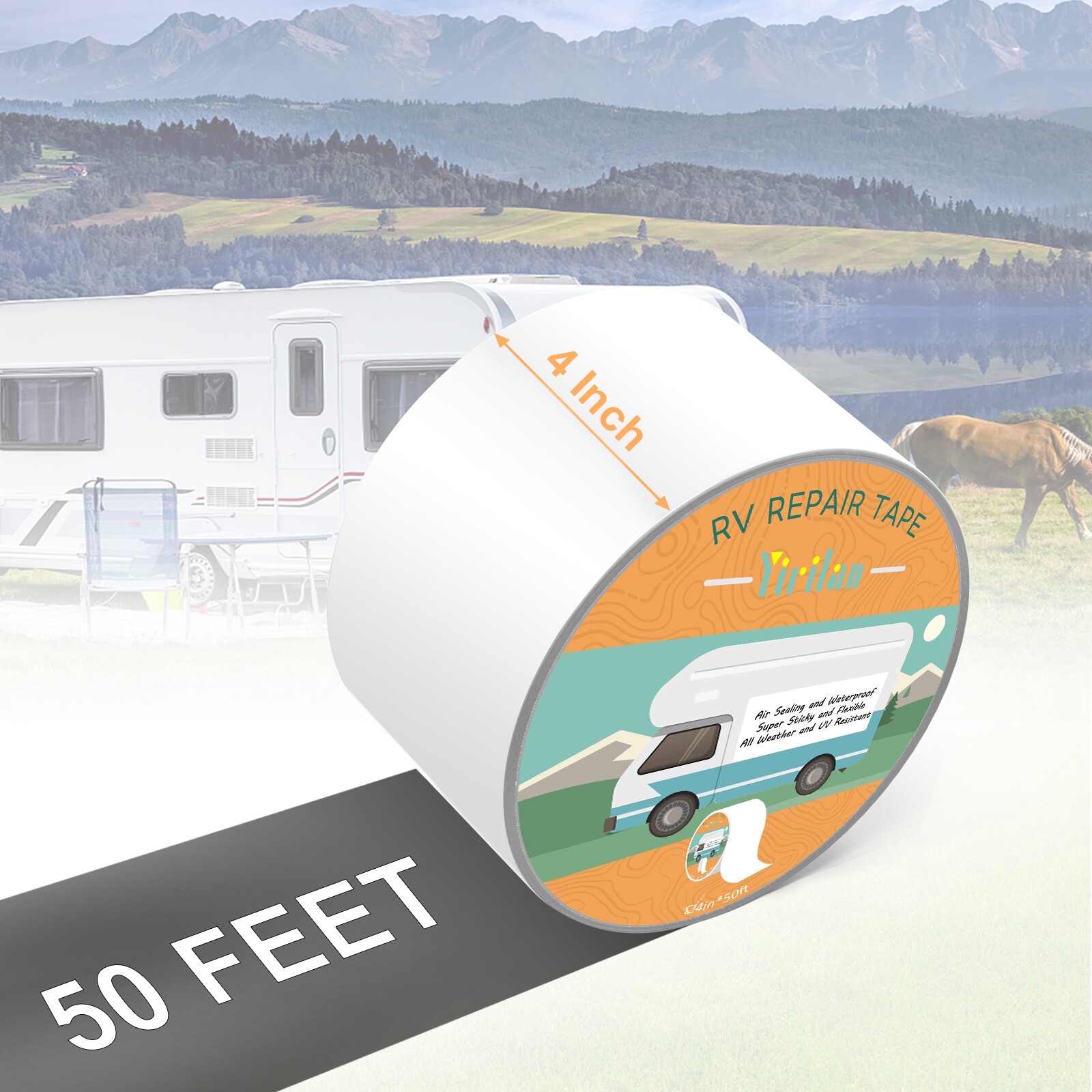 RV Roof Sealant Tape 4 Inch x 50 Feet White Roof Patch for Camper