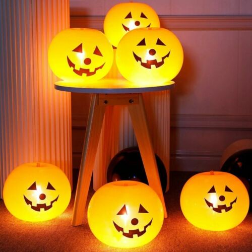 5Pcs Halloween Pumpkin LED Light Up Balloons Glow In Dark Props Lantern Latex d - Afbeelding 1 van 9