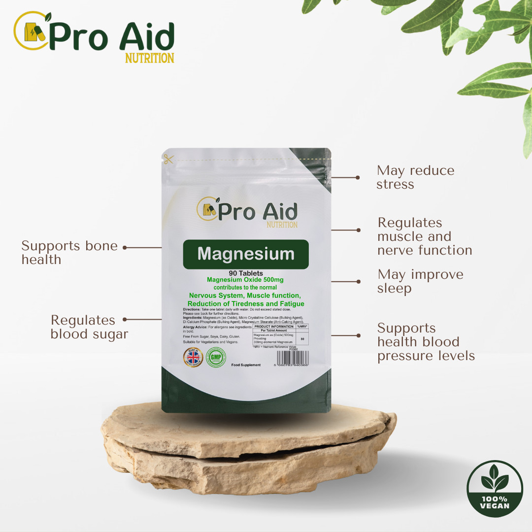 MAGNESIUM Tablets (MgO 500mg) x 90  Muscle Function, Fatigue MADE IN UK