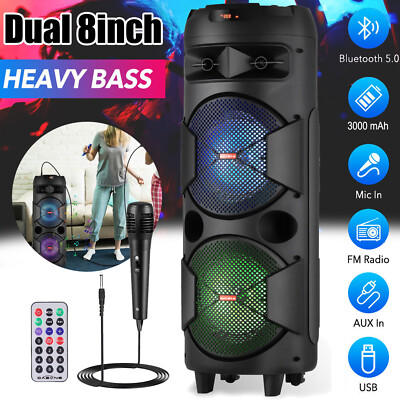 5000W Portable Bluetooth Speaker Sub Woofer Heavy Bass Sound System Party & Mic