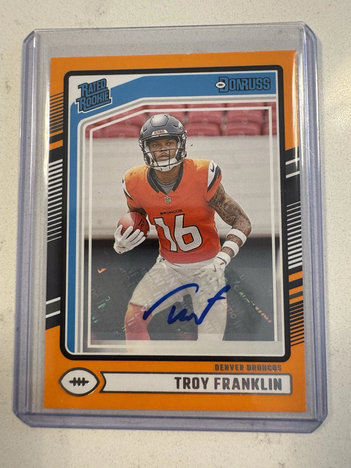 2024 Panini Donruss - Rated Rookie Orange Autographs #338 Troy Franklin (RC)