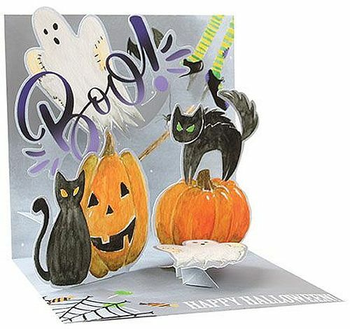 Boo! Happy Halloween Greeting Card 3D Pop Up Black Cat Ghosts Treasures - Picture 5 of 5