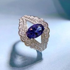 2.96ct Oval Simulated Blue Sapphire Elegant Cocktail Engagement Ring 925 Silver