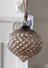 Clayre & Eef, Große Glaskugel Zapfen Bauernsilber, Shabby Brocante, 15 cm XXL