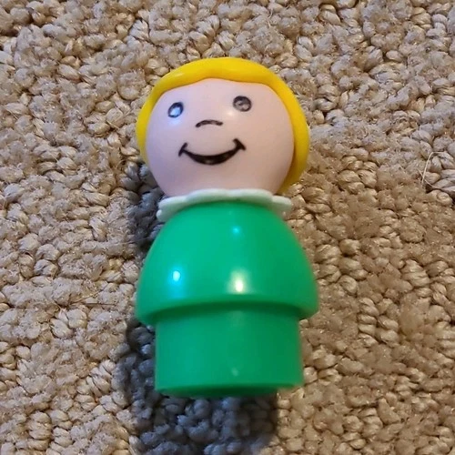 Fisher-Price Little People Girl Figure Green Outfit Yellow Hair Vintage Toy