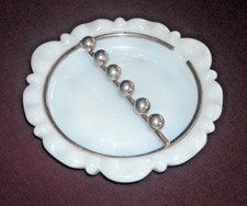 Milk Glass Ashtray with Metal Holder. 5 1/2