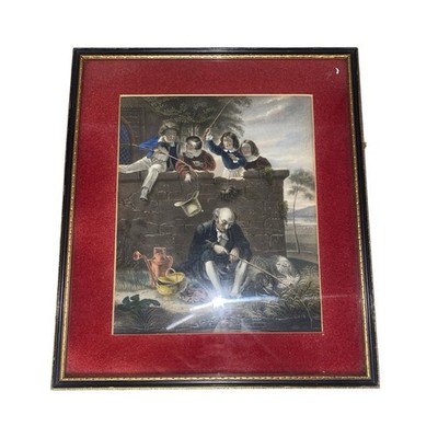 Kellogg Comstock Double Fishing Lithographie gerahmt viktorianischer Kinderdruck