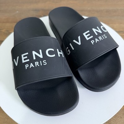 Givenchy Paris Black Women s Rubber Flat Slides Sandals Size 37 Made In Italy