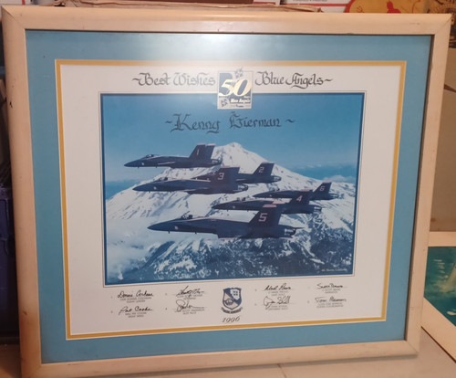 1996 FAMED BLUE ANGELS 50 YR COMMEMORATIVE FRAMED PICTURE SIGNED 22 x 25 1/2 GS2