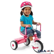 Ready to Ride Folding Trike Assembled Kids Tricycle W/ Streamers & Storage Bin