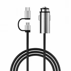 New -- 2-in-1 Mini Car Charger with Built-in Cable, Micro USB & USB-C, 2.4A