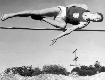 American college athlete Johnny WILSON sails over high jump bar Fe- Old Photo