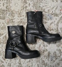 Harley Davidson Women Black Leather Alivia Harness Boots Preowned Sz 7.5