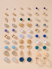 30 Pairs Multicolor Gold Tone Stud Earrings Set For Women Daily Wear Gift