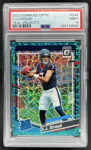 2023 Donruss Optic C.J. Stroud Teal Velocity Prizm RC Rated Rookie #244 PSA 9