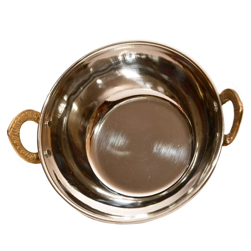 Copper Stainless Steel Kadai Cooking Serving Karahi Wok Bowls Hammered Finish 6" - Image 3 of 4