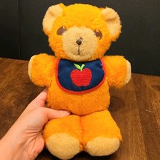 Vtg 418 Plush Fisher Price 1975 Squeaker Orange Freddy Teddy Bear Apple Bib 11  