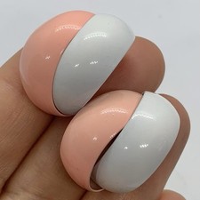 Vtg Retro Pink White Enamel Double Locked Hoop Chunky Statement Earrings Post
