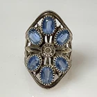Sterling Silver Blue Topaz Ring Size 7.5 Large Navette Statement 925 PTI
