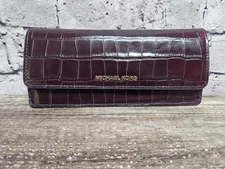 Michael Kors Brown Emboss Croc Look Thin Envelope Wallet Brown/Bugundy