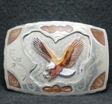 WJ15166 AMAZING VINTAGE 1970s BALD EAGLE FLYING BIRD ARTWORK BELT BUCKLE