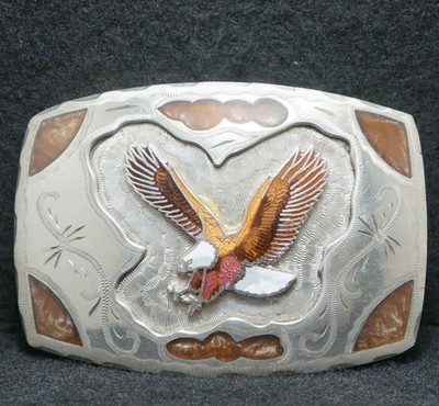WJ15166 AMAZING VINTAGE 1970s ****BALD EAGLE FLYING**** BIRD ARTWORK BELT BUCKLE