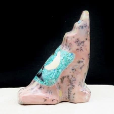 Zuni Fetish-Native American-Dolomite HOWLING COYOTE  w/ Stone Inlay-Jayne Quam