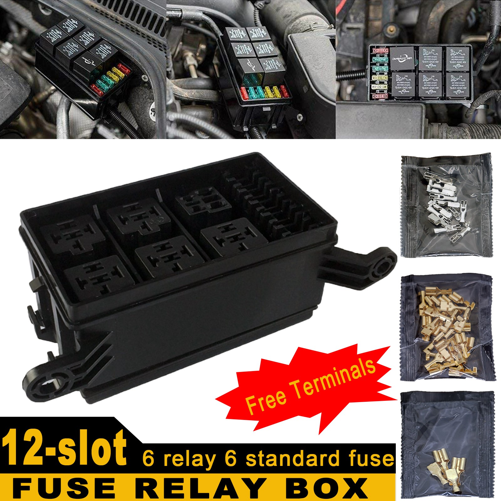 Universal US Fuse Relay Box 6 Road 12 Slot Car Trunk Marine ATC/ATO Block Holder