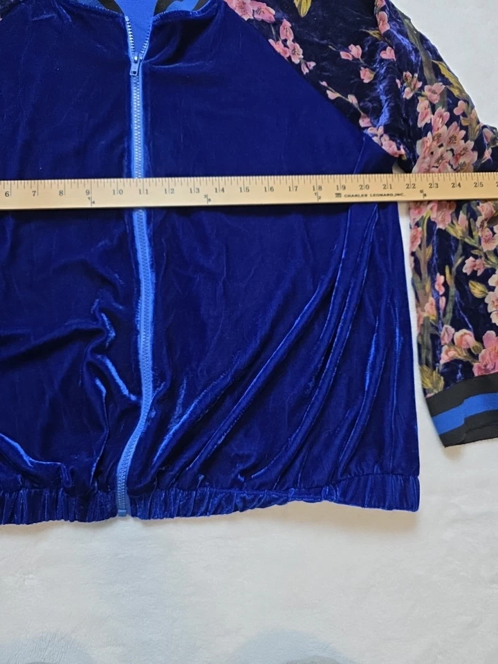Chaqueta Bomber Umgee Azul Cobalto Terciopelo Oriental Floral Mangas Burnout Cremallera Completa L Foto 4 de 4