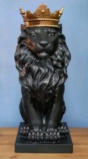 The King (not Elvis) Regal Black Sitting Lion with Crown Ornament Figure Statue
