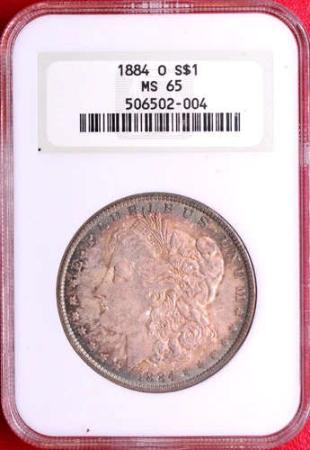 VINTAGE OLD FATTY NGC MS-65! 1884-O MORGAN DOLLAR RAINBOW TONED