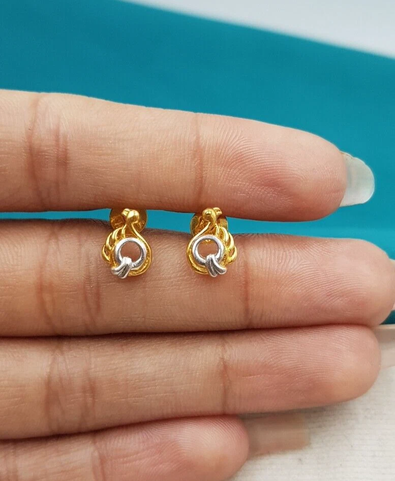 Stud 22K Gold Earrings Rhodium Peacock Design Stud Earrings Plain Solid Gold - Image 4 of 4