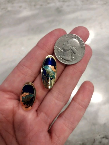 Blue Cloisonné Dangle Drop Convertible Pierced Earrings - Picture 7 of 7