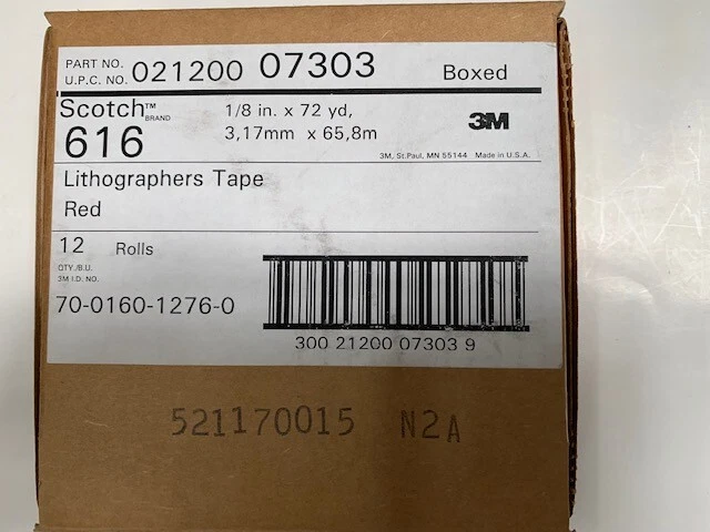 TAPE 3M 616 1/8" x 72 YD SCOTCH LITHOGRAPHERS / 12 ROLL (70-0160-1276-0) - Image 2 of 4