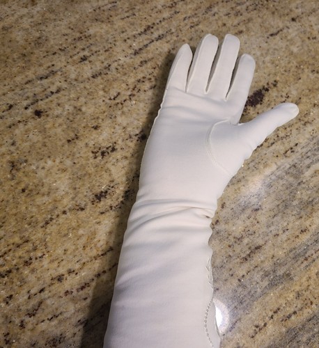 Vintage Size M 7 Stretch Cotton Formal 14" Long Ivory Gloves Scroll Embroided - Picture 19 of 23