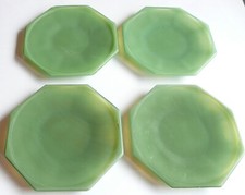 Akro Agate - 4 Small Octagonal Green Plates - Tea Set