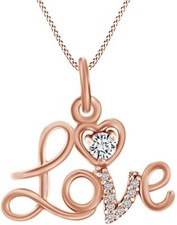 Round Cut Simulated Diamond Love Heart Pendant Necklace in 14K Gold Plated
