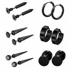 6 Pairs Stainless Steel Punk Spike Screw Ear Stud Earrings Huggie Hoop Earrings