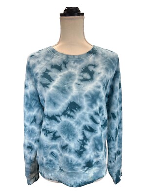 Athleta Womens S Sundown Sweatshirt Tie Dye Blue White Crew Neck Yoga Gym 