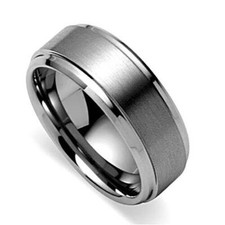 8MM Men's Genuine Tungsten Carbide Step Edge Brushed Center Wedding Band Ring