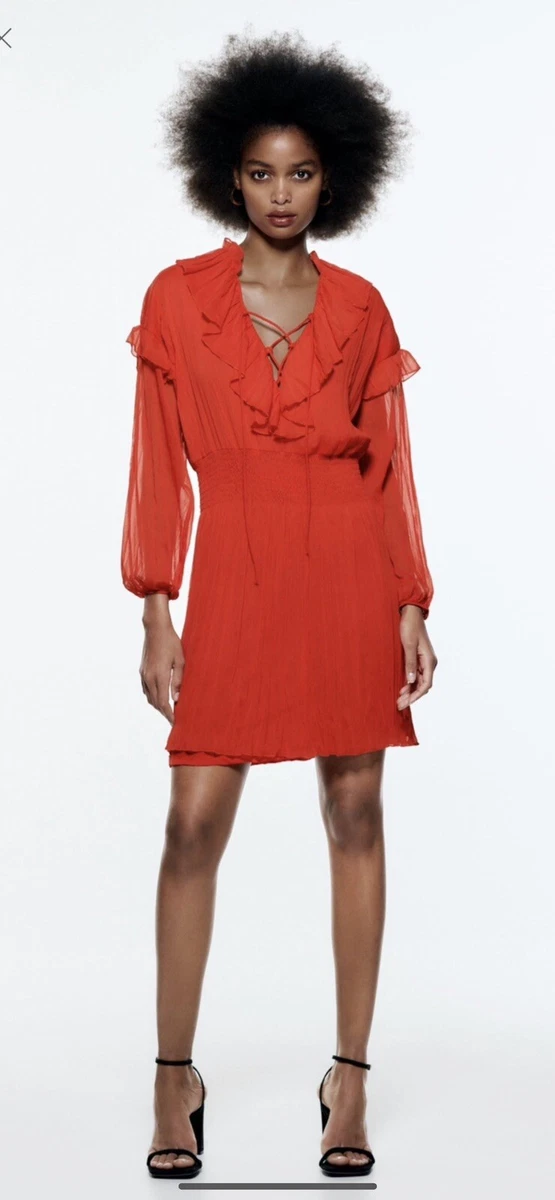 Zara red frill clearance dress
