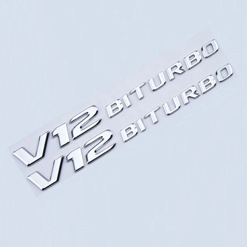 For Mercedes Benz CL63 S65 G63 AMG 2x Chrome Fender V12 BITURBO Emblems Badge - Image 4 of 4